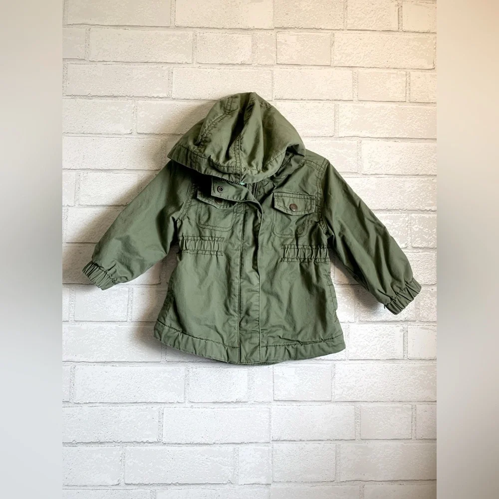 Old Navy Kids 12-18 M Army Green Utility Scout Style Hooded Zip Jacket